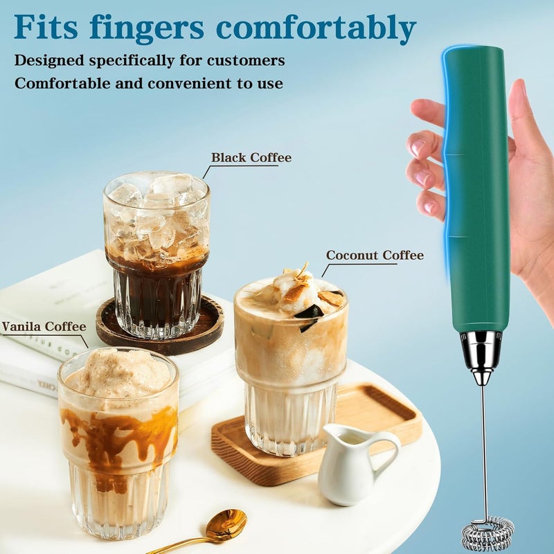 BSRGMS Milk Frother Handheld for Coffee, Electric Whisk 3 Speed Adjustable, Drink Mixer with Stainless 3 Whisks, Rechargeable Hand Frother Wand, for Latte Cappuccino Hot Chocolate Egg Green - Image 4